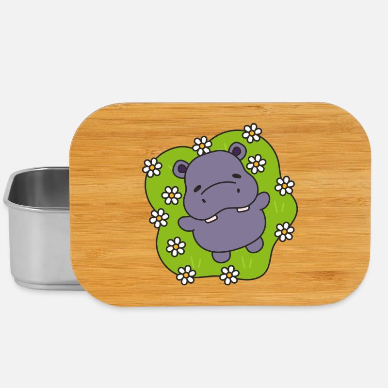 Hippo violet sur gazon fleuri - Boîte à goûter - argent