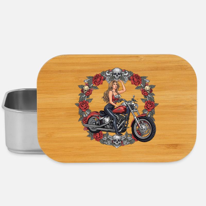 Motorradheldin im Rosenkranz - Lunch Box - Silber