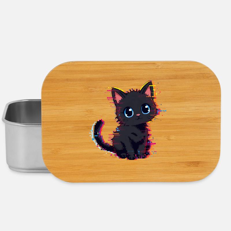 Neon Glitch Schwarze Katze Niedlich - Lunch Box - Silber