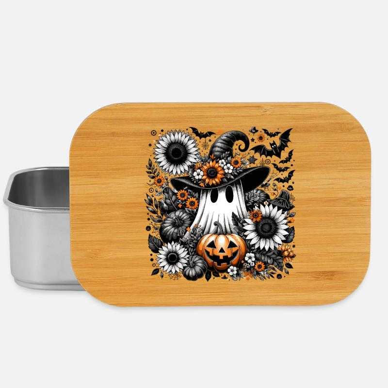 Cute Floral Ghost Witch with Pumpkin - Lunch Box - silver