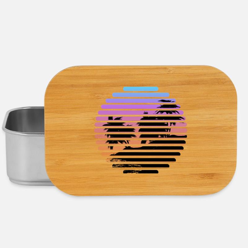 Tropical Sunset Striped Palm Silhouette - Lunch Box - silver