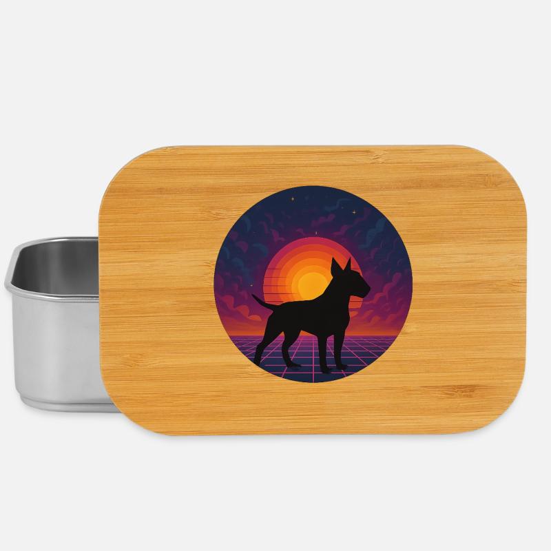 Silhouette néon du chien au coucher de soleil - Boîte à goûter - argent