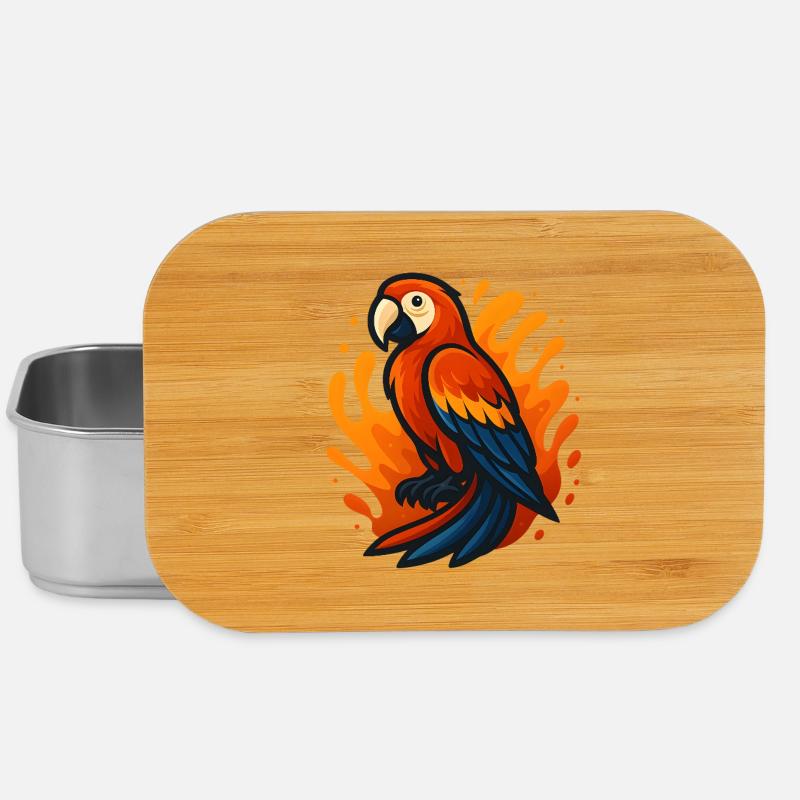 Fire Flaming Macaw Parrot Illustration - Lunch Box - silver