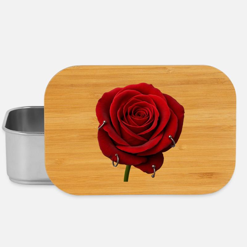 Rote Rose mit Piercings - Lunch Box - Silber