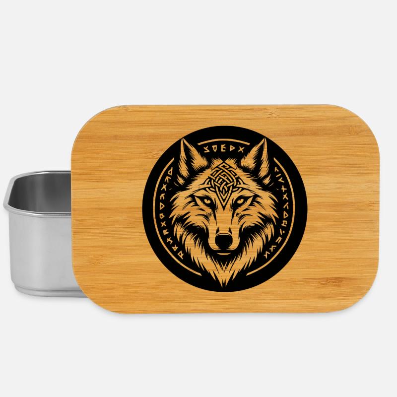 Wolf mit nordischen Symbolen - Lunch Box - Silber