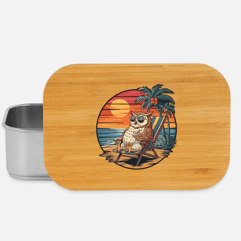Chouette drôle sur la plage pendant le coucher de soleil des vacances d’été - Boîte à goûter - argent