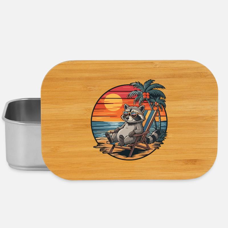Raton laveur drôle sur la plage Coucher de soleil pendant les vacances d’été - Boîte à goûter - argent
