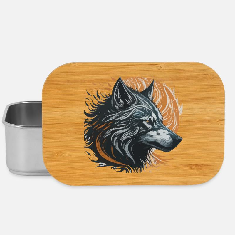 Black Wolf Under Golden Moon - Lunch Box - silver