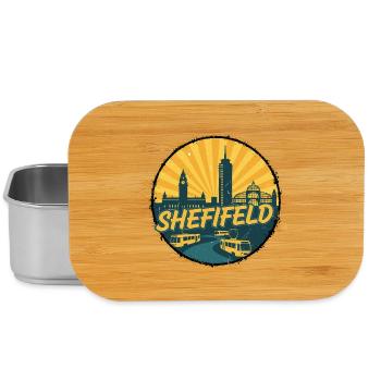 Sheffield City Skyline Vintage Tram Badge - Lunch Box - silver - Front