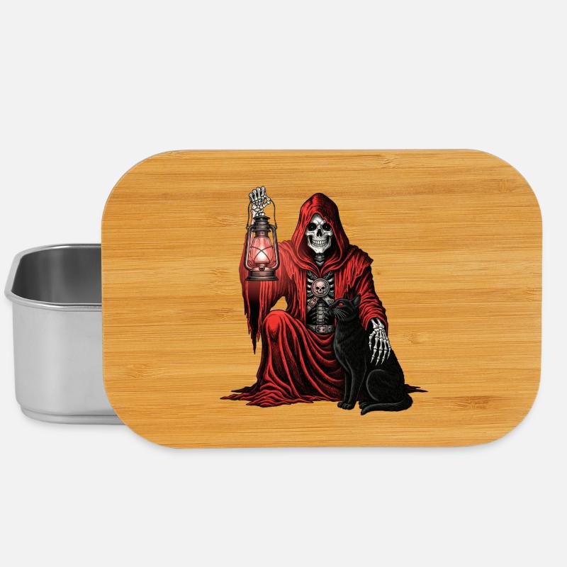 Red Hood Grim Reaper Lantern Cat - Lunch Box - silver