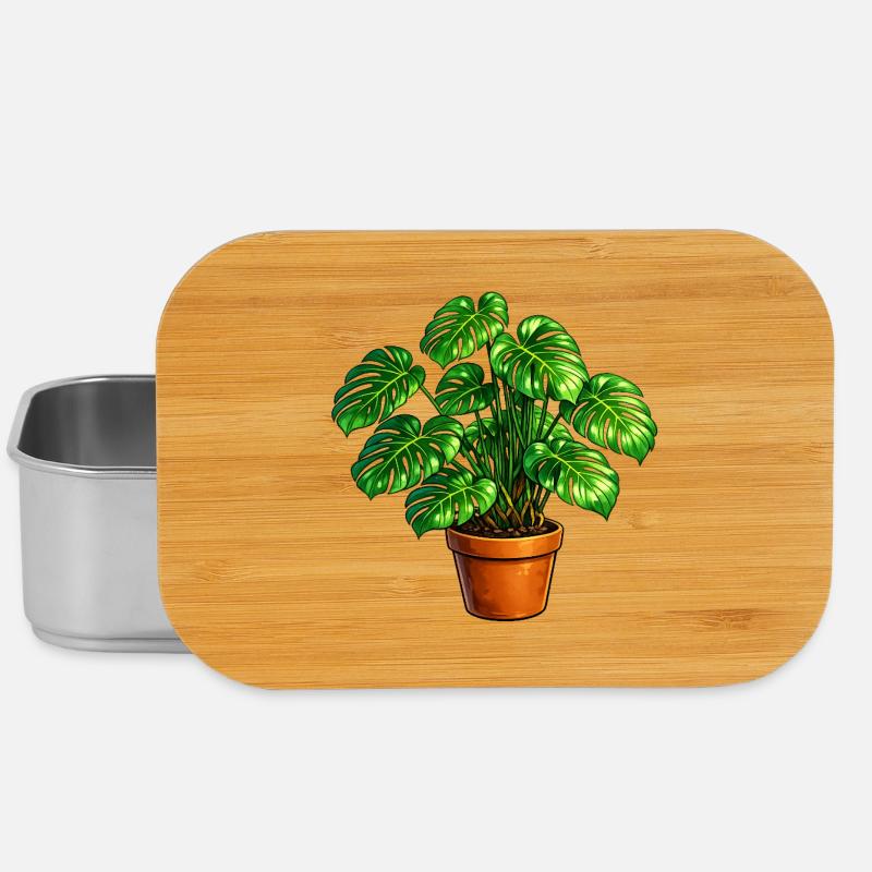 Monstera leaf art in terracotta pot - Lunch Box - silver