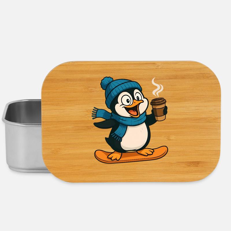 Schneepinguin mit Kaffee und Schal - Lunch Box - Silber