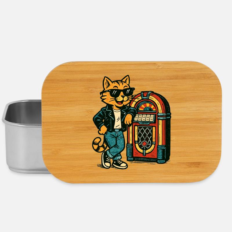 Katze mit Sonnenbrille an der Jukebox Retro Comic - Lunch Box - Silber