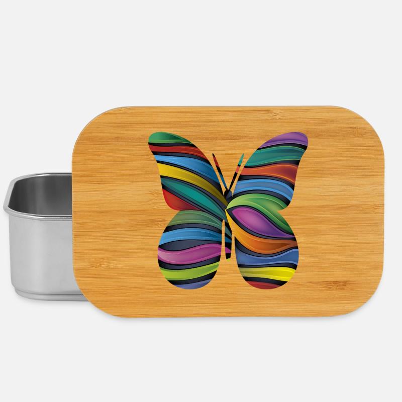 Rainbow Stripe Butterfly - Lunch Box - silver