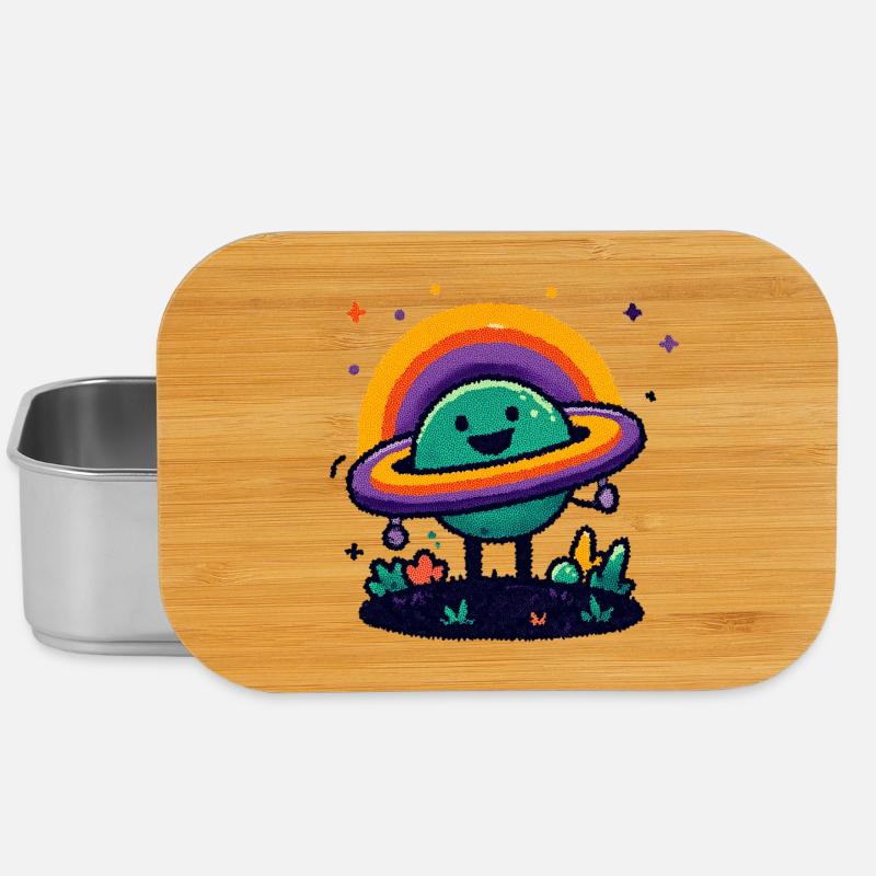 Bunter Planet mit Ring - Lunch Box - Silber