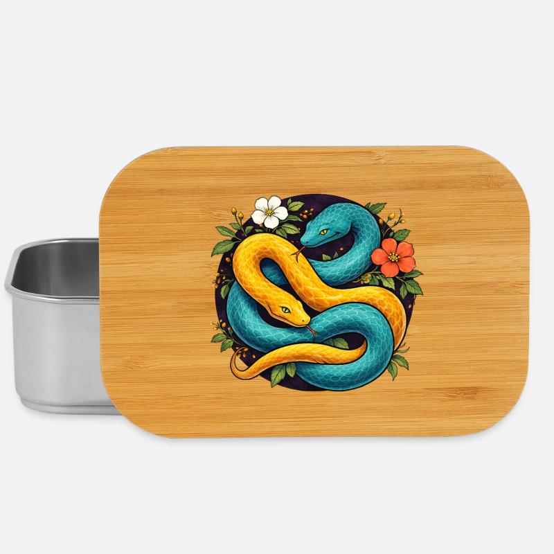 Deux serpents python dans l’anneau fleuri - Boîte à goûter - argent