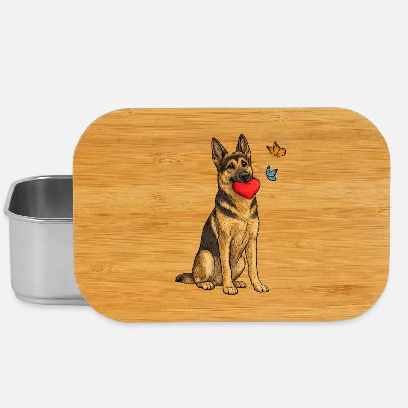 Deutscher Schäferhund mit Herz und Schmetterlingen - Lunch Box - Silber