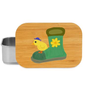 Chick on Green Boot with Flower - Lunch Box - silver - Front