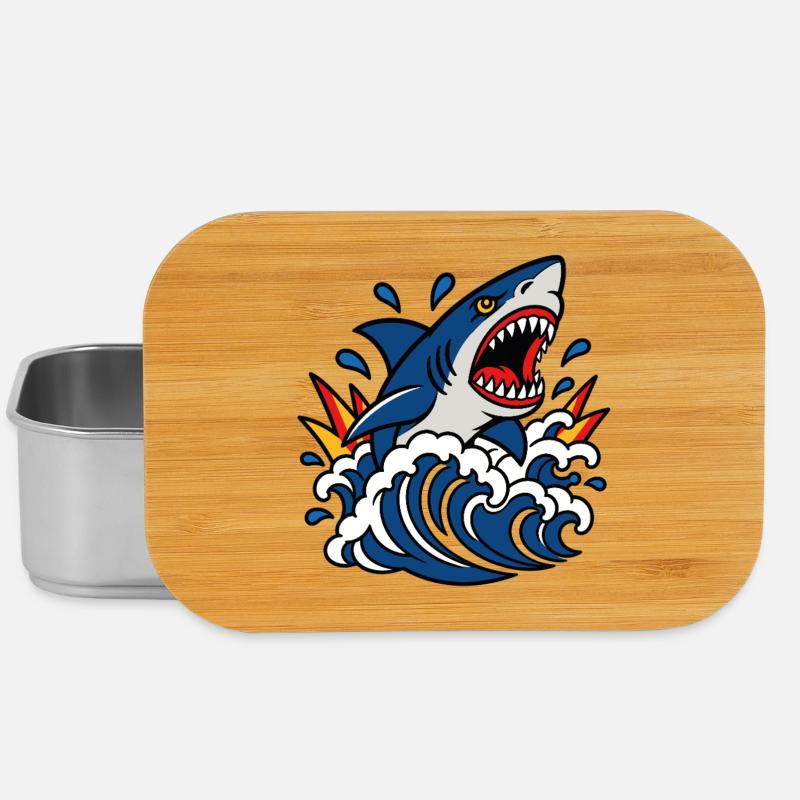 Furious shark in the tattoo style waves - Lunch Box - silver