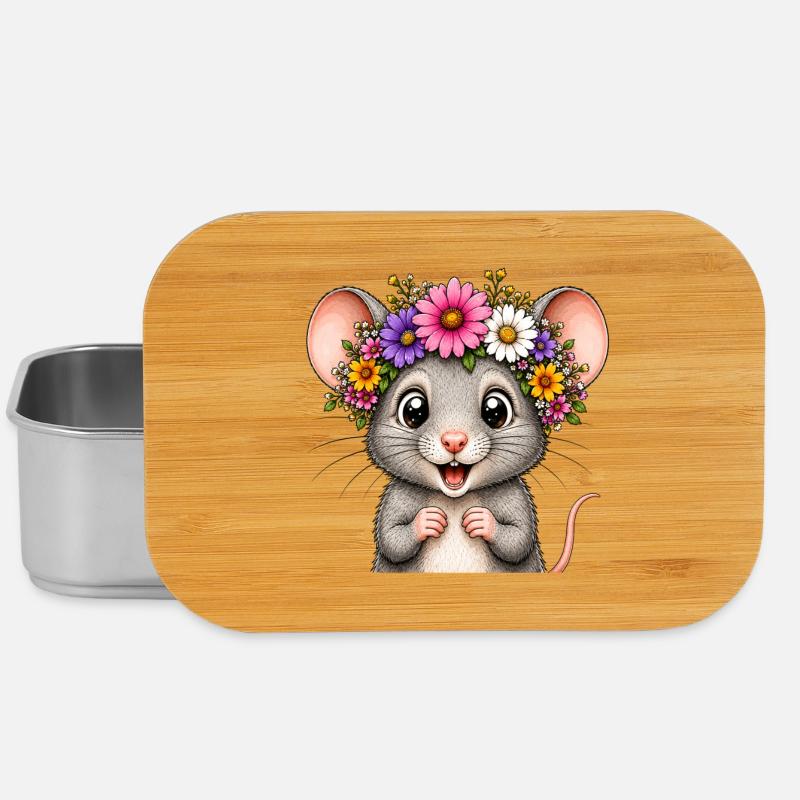 Fröhliche Maus mit Blumenschmuck - Lunch Box - Silber