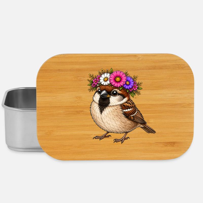 Vogel mit Blumenschmuck - Lunch Box - Silber