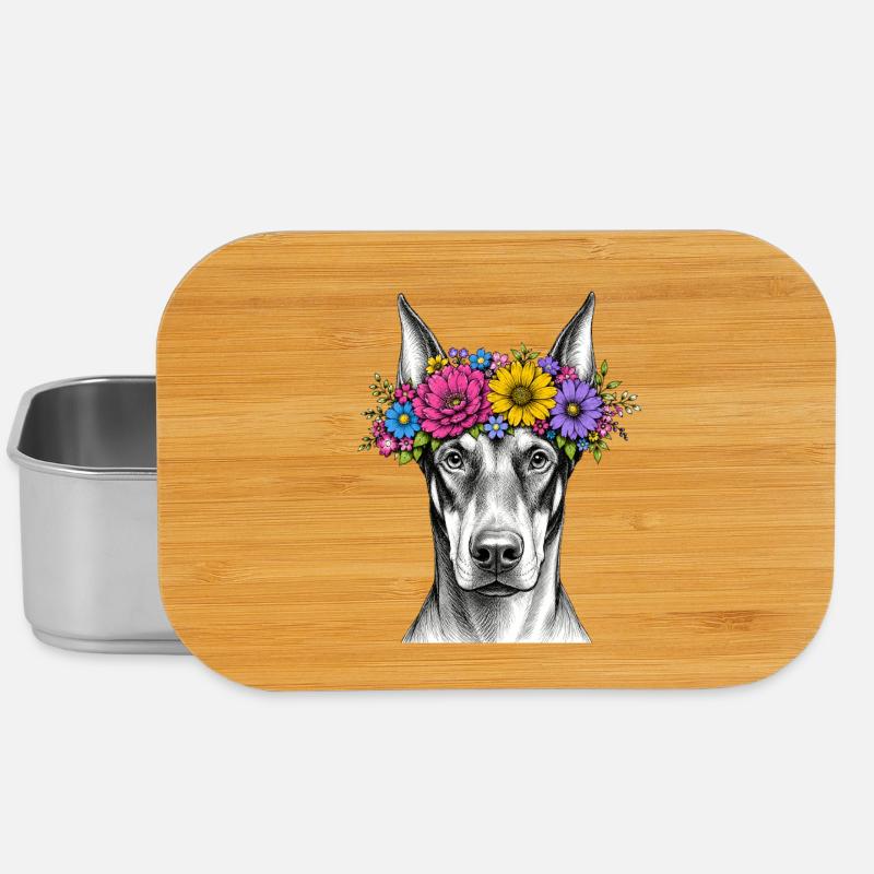 Chien avec une couronne de fleurs - Boîte à goûter - argent