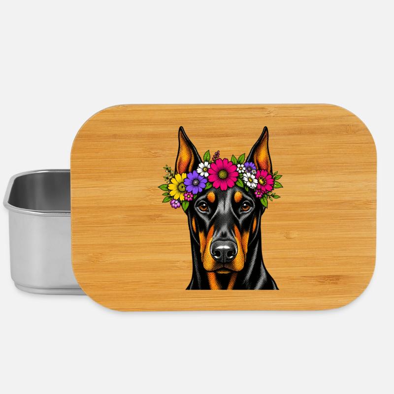 Blumenkranz Dobermann Portrait - Lunch Box - Silber
