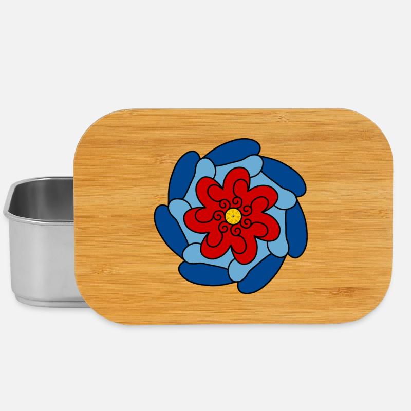 Red Flower Blue Mandala - Lunch Box - silver