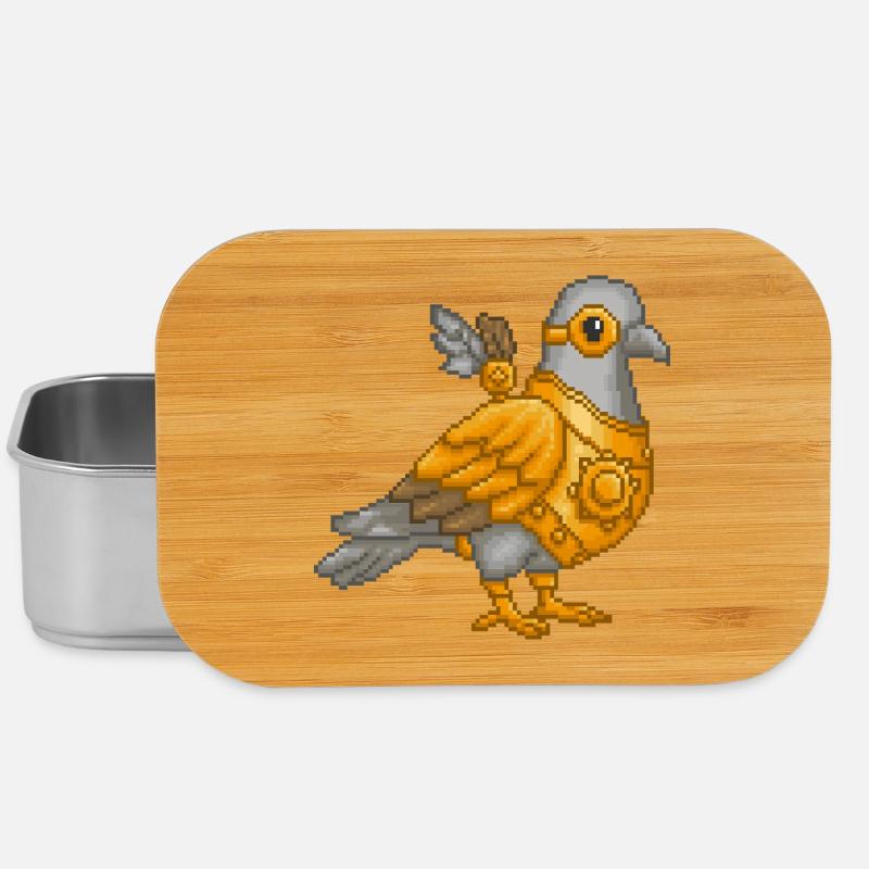Pigeon steampunk en armure pixel - Boîte à goûter - argent