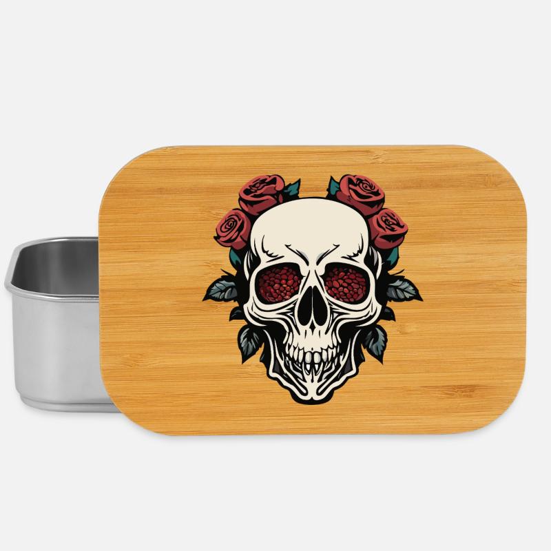 Stylish Skull with Roses and Navy - Lunch Box - silver