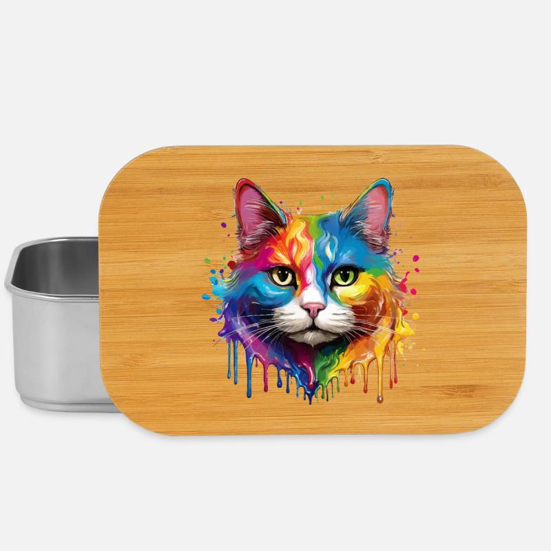 Portrait à l’aquarelle de chat arc-en-ciel - Boîte à goûter - argent
