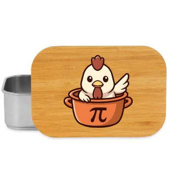 Un poulet mignon dans la casserole avec le symbole Pi : plaisir - Boîte à goûter - argent - Devant
