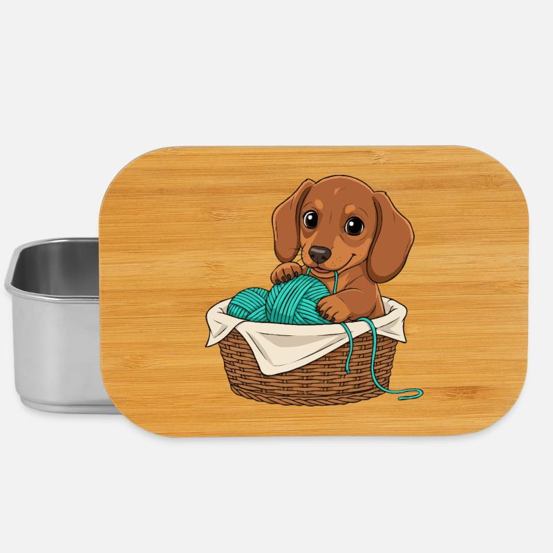 Chiot teckel dans un panier - Boîte à goûter - argent