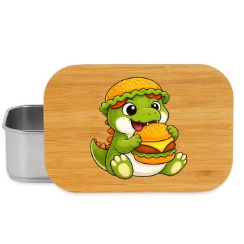 Mignon dessin animé T-Rex, Dino Burger, Reptile de restauration rapide - Boîte à goûter - argent - Devant
