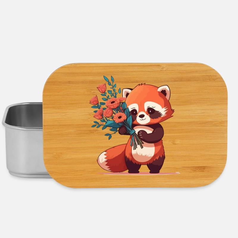 roter Panda mit Blumen - Lunch Box - Silber