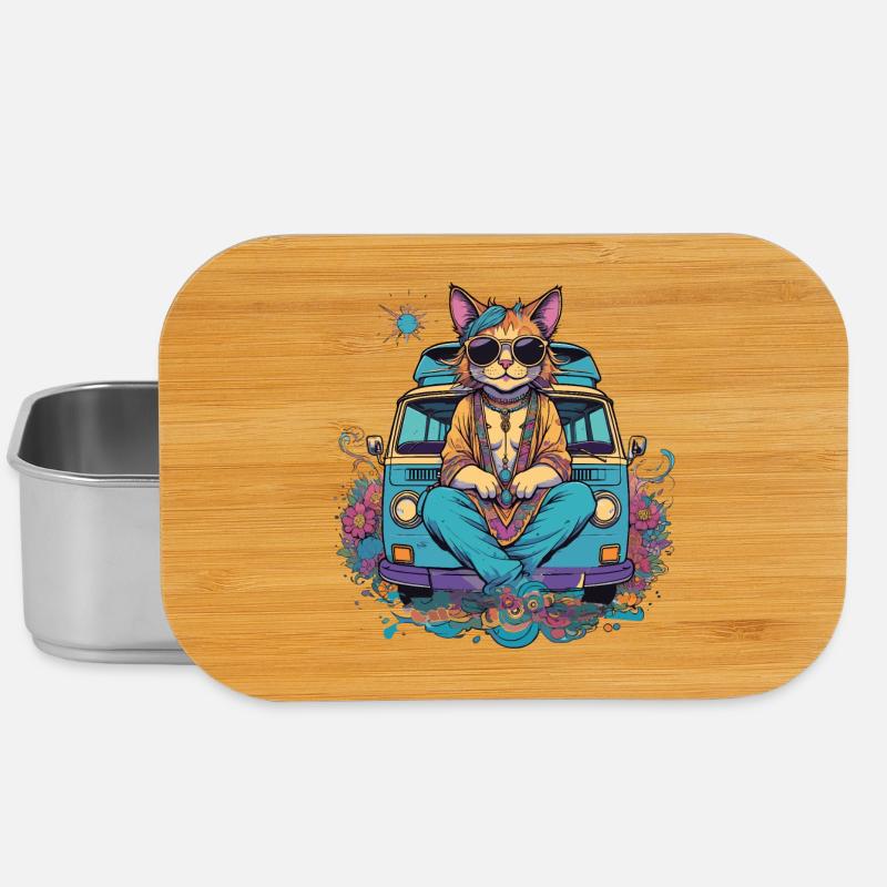 Chat hippie en vacances dans un van, humour - Boîte à goûter - argent