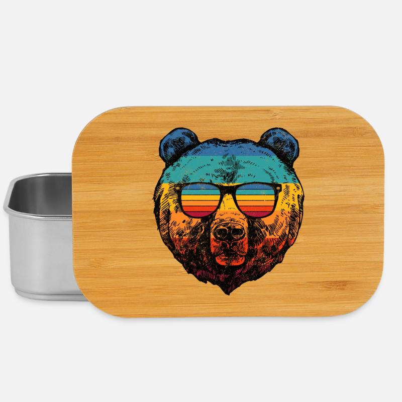 Rainbow Bear in Retro Sunglasses - Lunch Box - silver