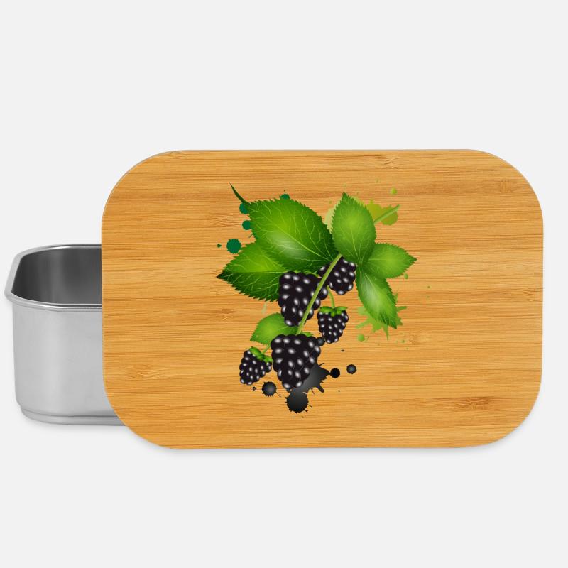dunkelviolette Brombeeren mit Blätter als Graffiti - Lunch Box - Silber