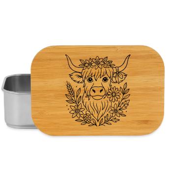 Vache des Highlands avec des fleurs - Volksfest Design - Boîte à goûter - argent - Devant