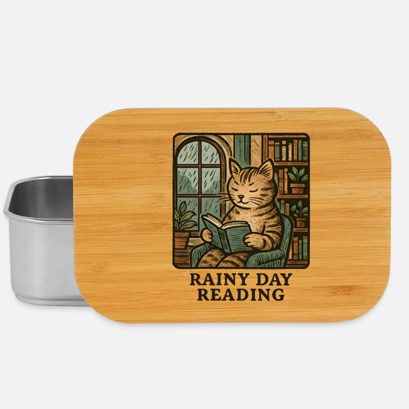 Rain cat reading - Lunch Box - silver