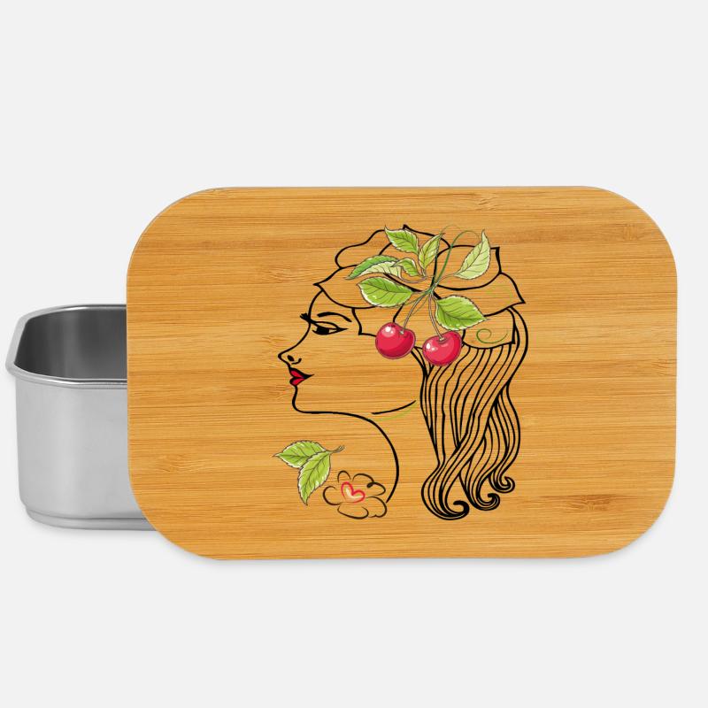 Frauenkopf mit Kirschen - Lunch Box - Silber