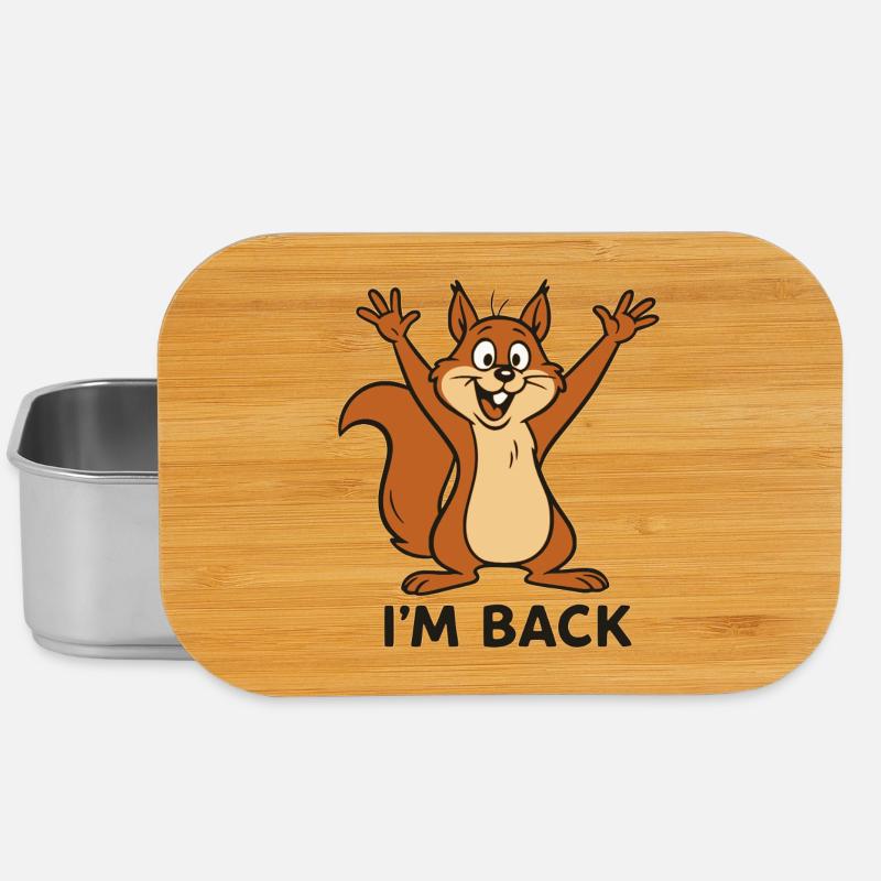 Ich bin zurück - I'm back mit Eichhörnchen Motiv - Lunch Box - Silber