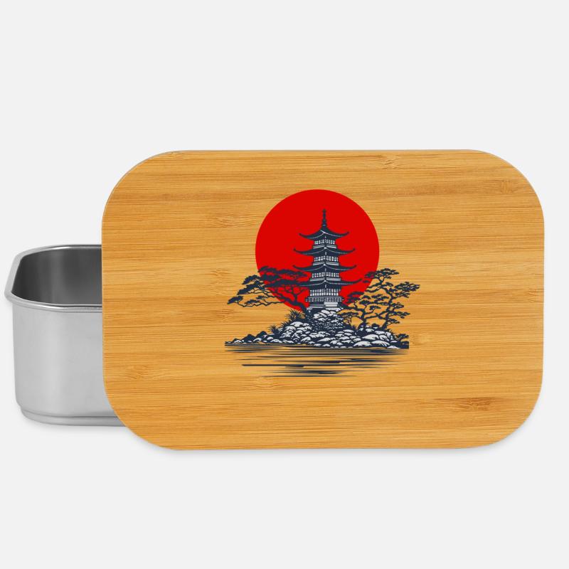 Pagode Silhouette mit roter Sonne Szene - Lunch Box - Silber