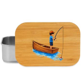 Illustration de garçon pêchant en bateau - Boîte à goûter - argent - Devant