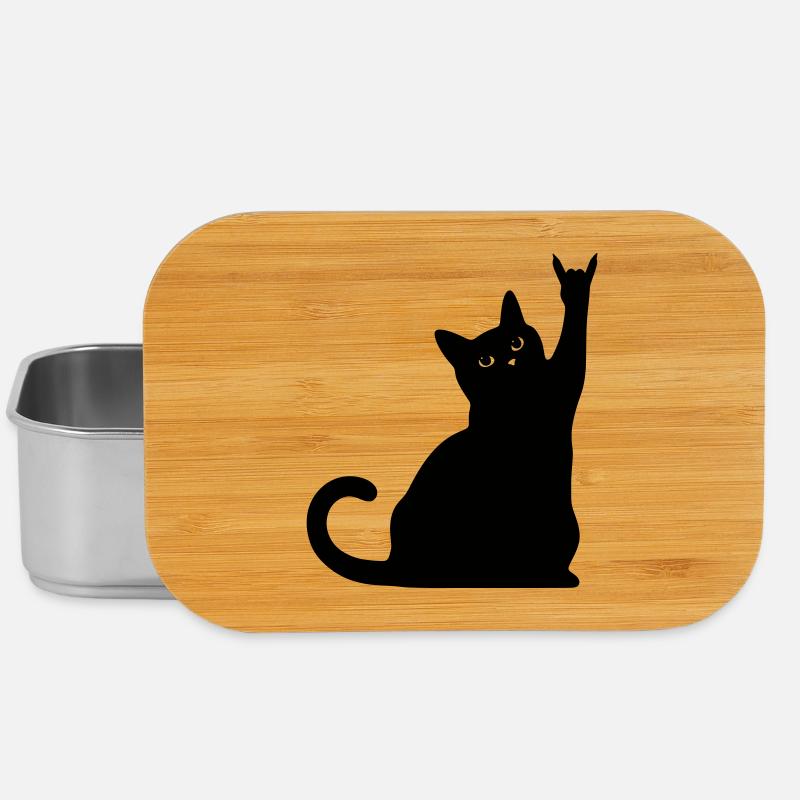 Black Cat – Devil Horns Silhouette - Lunch Box - silver