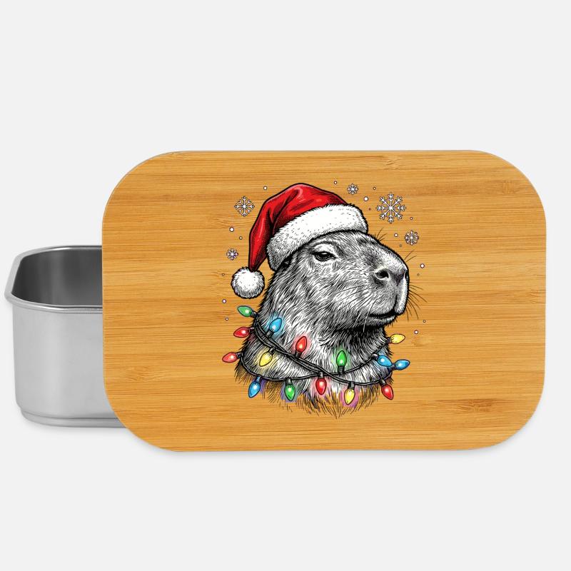 Süßes Capybara mit Weihnachtsmütze Christmas - Lunch Box - Silber