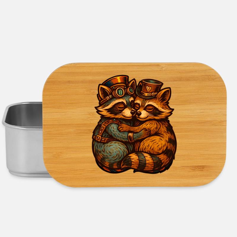 Steampunk Fox Duo Hug - Lunch Box - silver