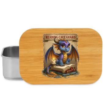 Reading Cave Guard Cute Fantasy Book Dragon - Lunch Box - silver - Front