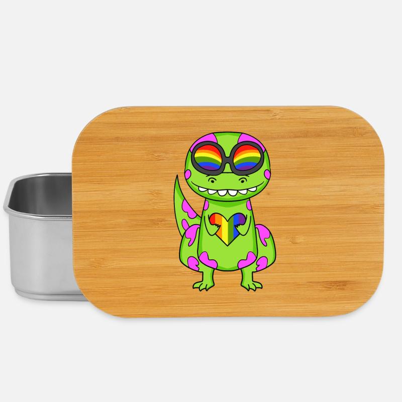 Dino Regenbogen Herz Dinosaurier Mädchen - Lunch Box - Silber