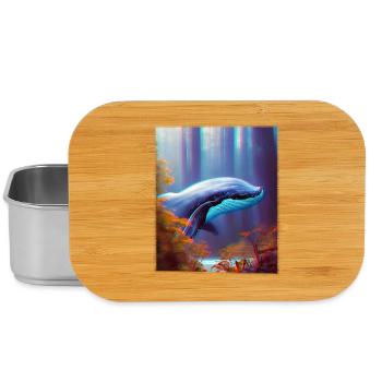 Blue whale soaring through the forest Surrealism - Lunch Box - silver - Front